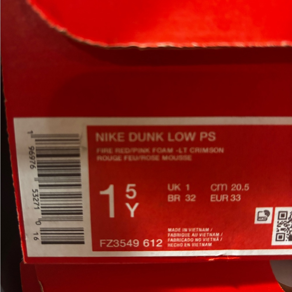 Nike Dunk Low Valentine's Day Red Pink FZ3549-612 PS Size/ FZ3551-612 TD Size - Picture 14 of 16